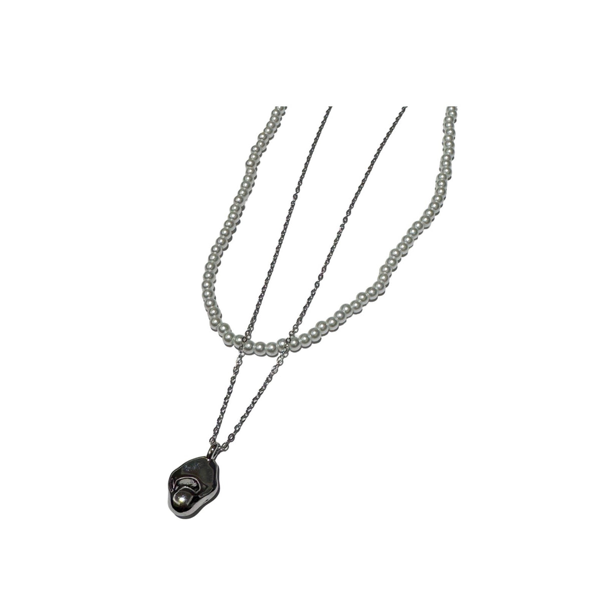 Collar doble con Perlas y cadena acero con dije