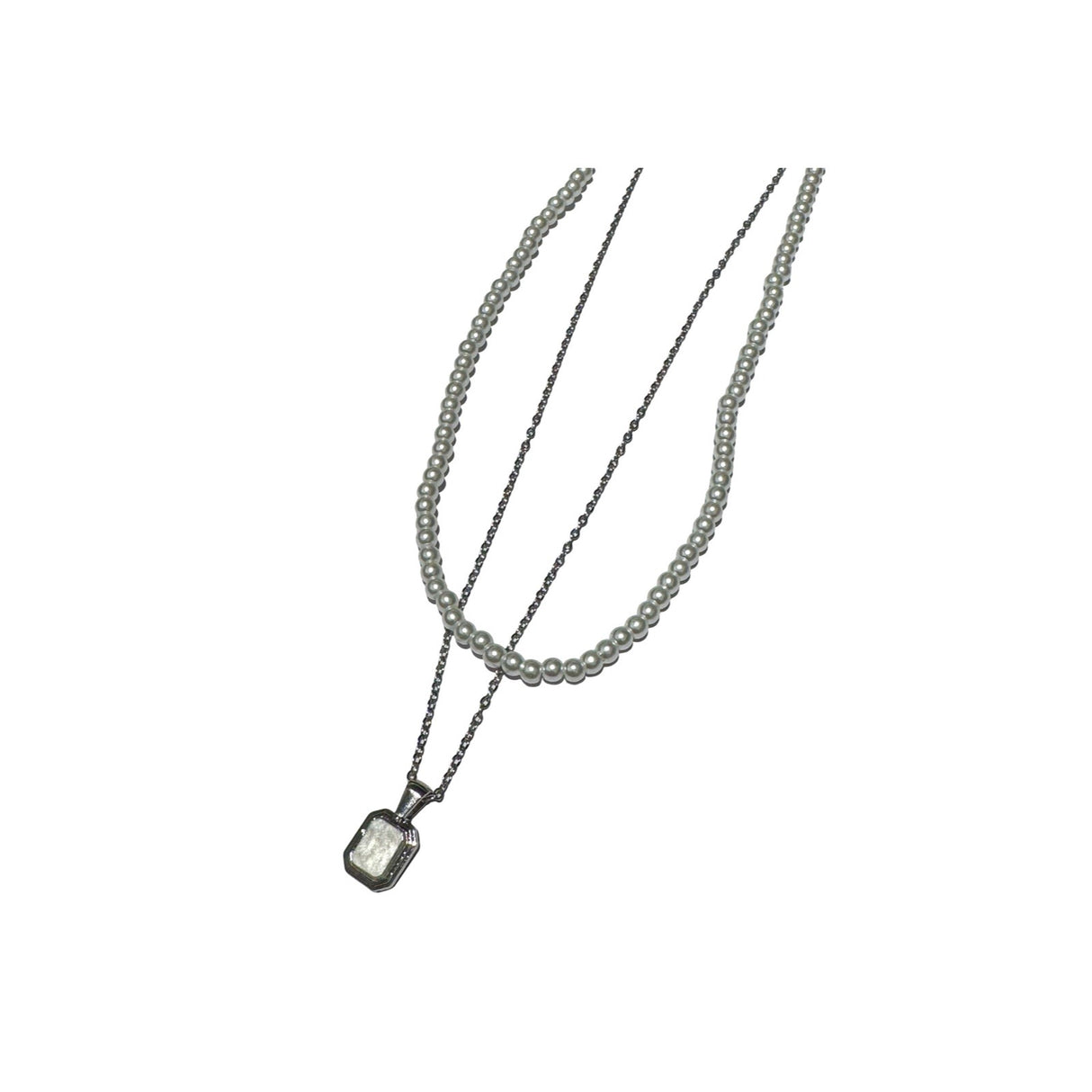 collar de Acero Quirurgico doble con cadena acero chata y dije