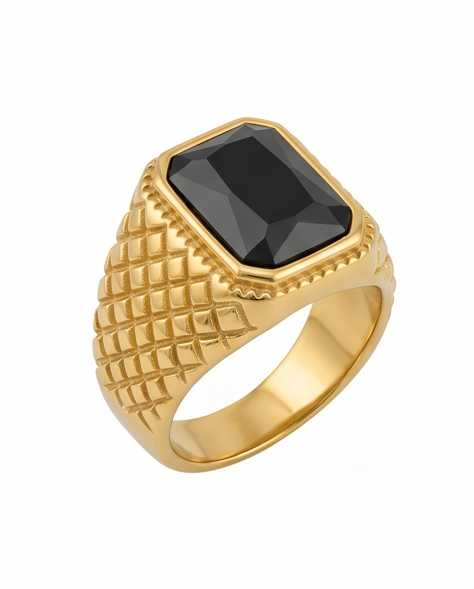 ANILLO DE ACERO QUIRURGICO DORADO CON PIEDRA AN008