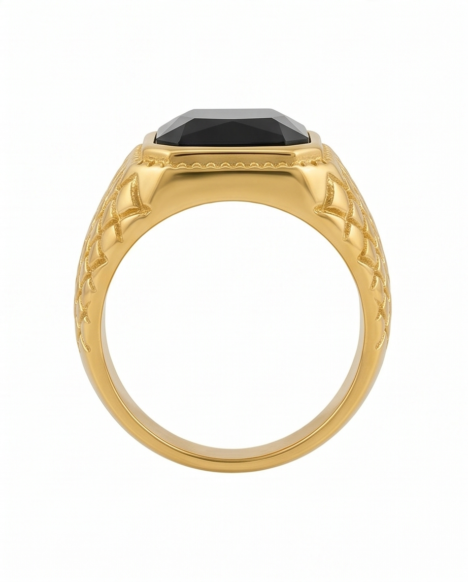 ANILLO DE ACERO QUIRURGICO DORADO CON PIEDRA AN008