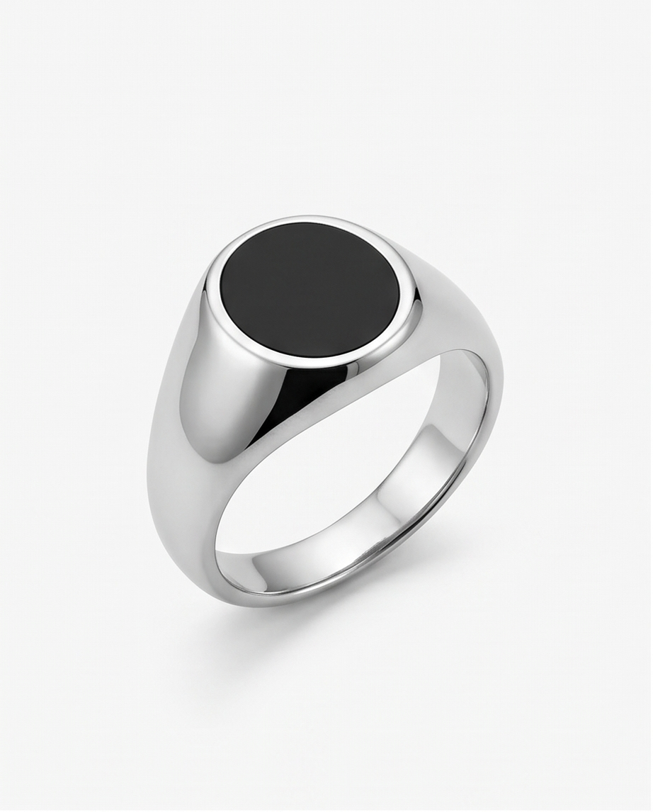 Anillo de Hombre de mesa plateado con piedra ONIX