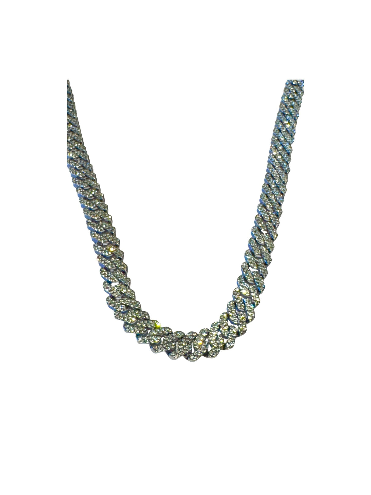 COLLAR CUBANO CON PIEDRAS PLATEADO