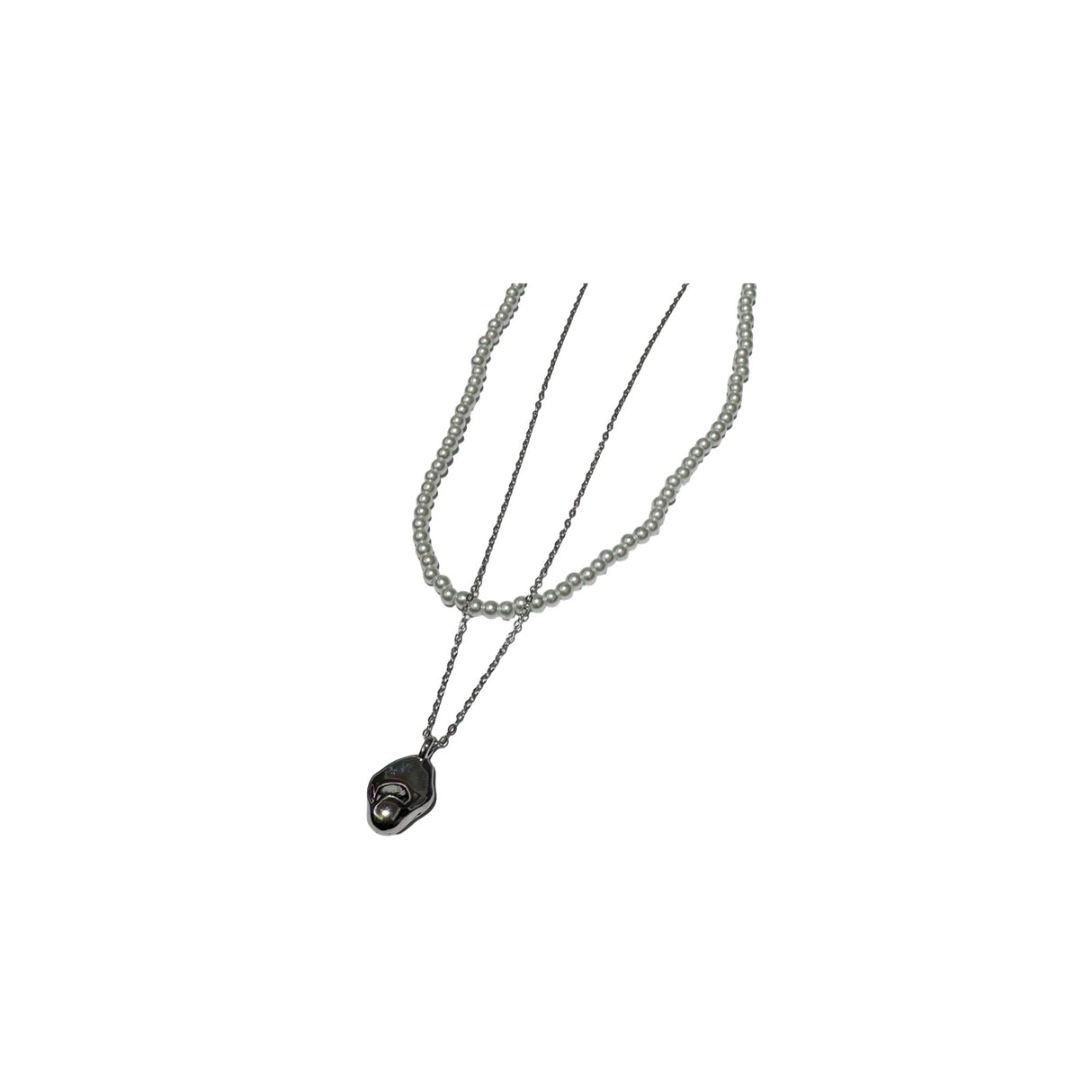 Collar doble con Perlas y cadena acero con dije