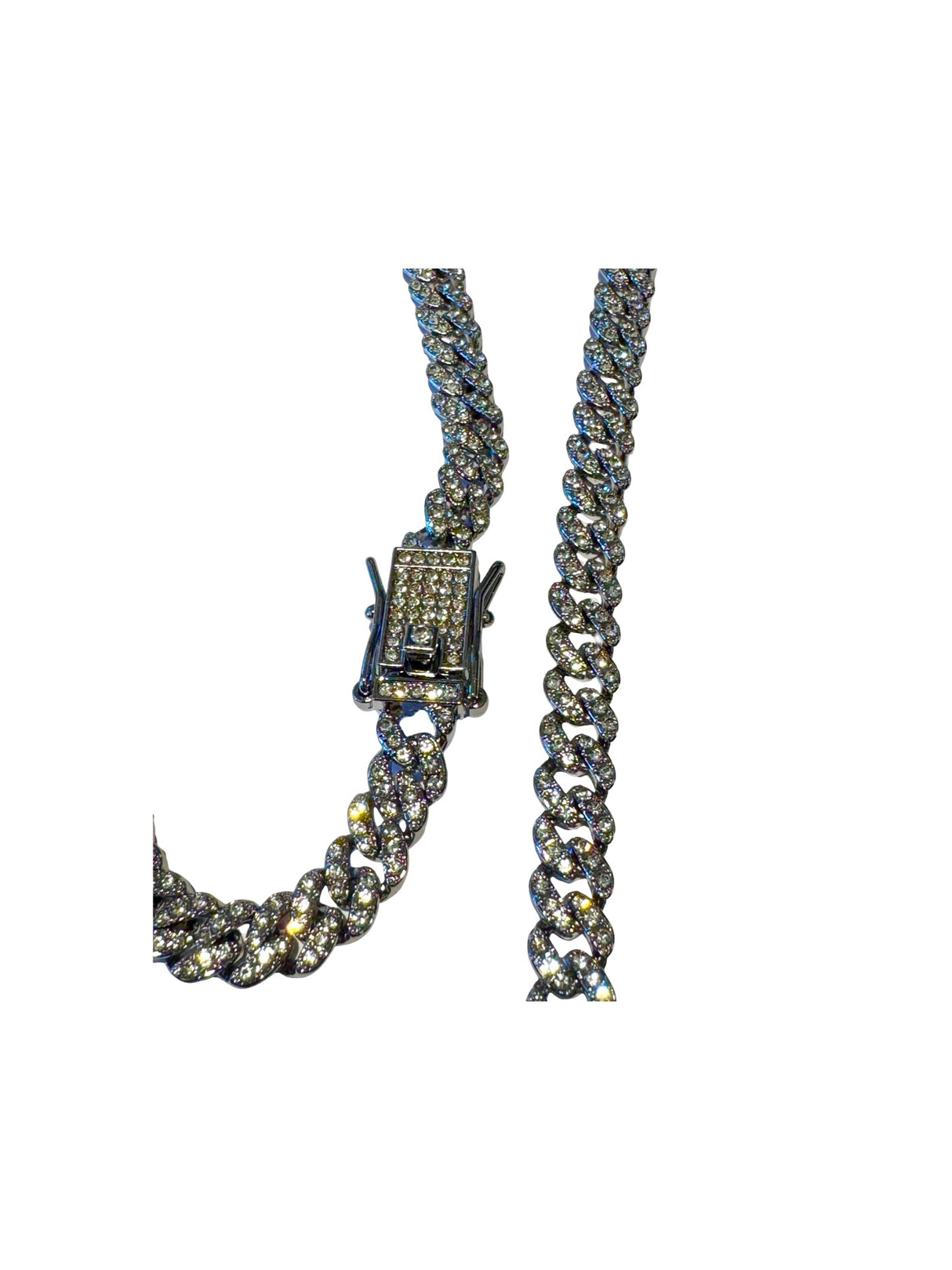 COLLAR CUBANO CON PIEDRAS PLATEADO