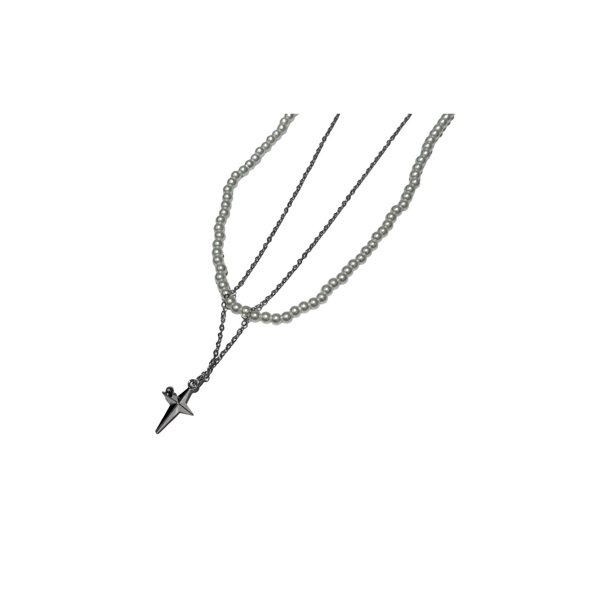 Collar con dije , cadena acero y de Perlas doble