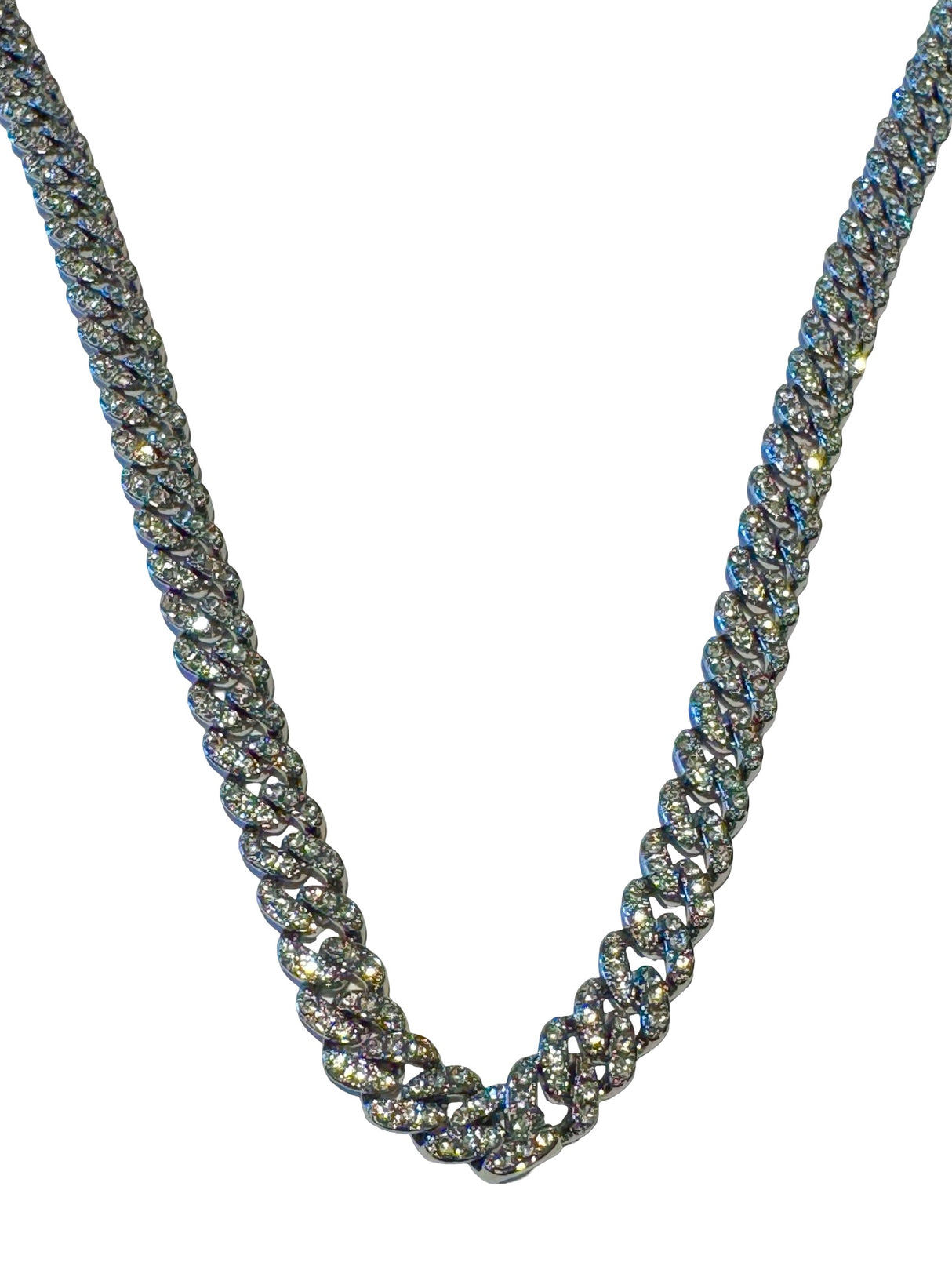 COLLAR CUBANO CON PIEDRAS PLATEADO