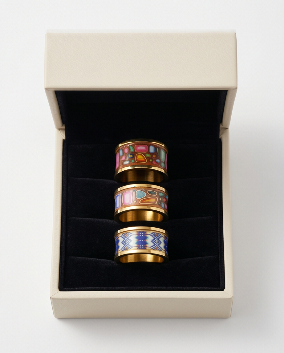 ANILLO DE ACERO ESMALTADO EN COLORES
