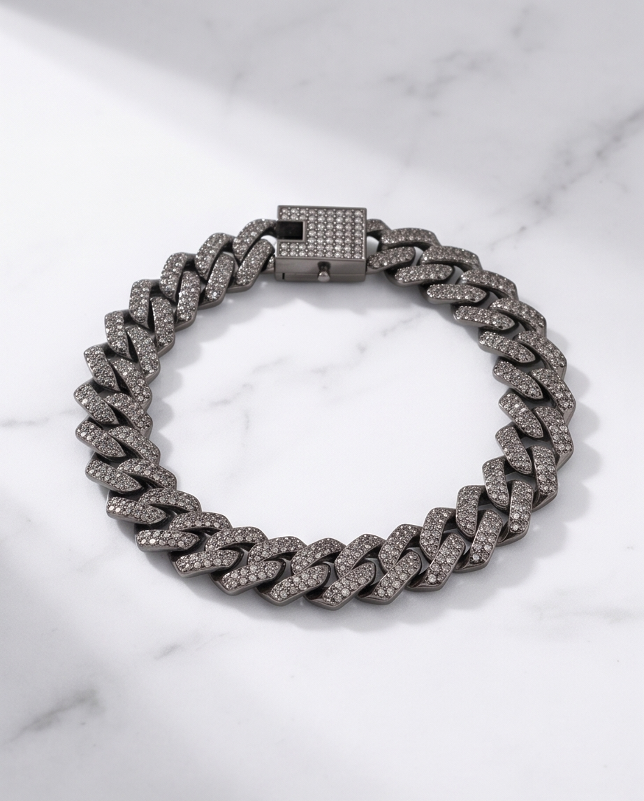 PULSERA CUBANA PLATEADA EMPAVONADA
