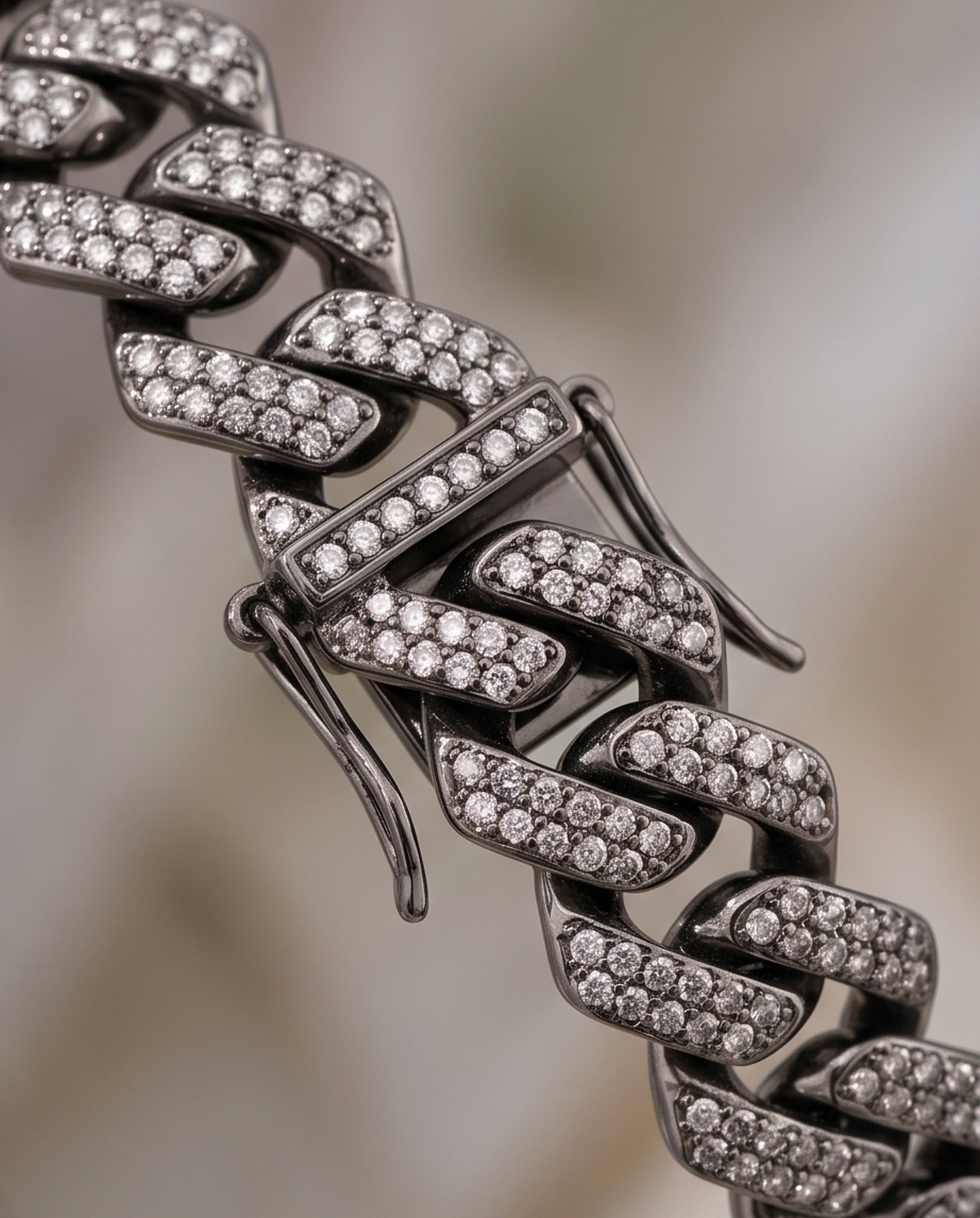 PULSERA CUBANA PLATEADA EMPAVONADA
