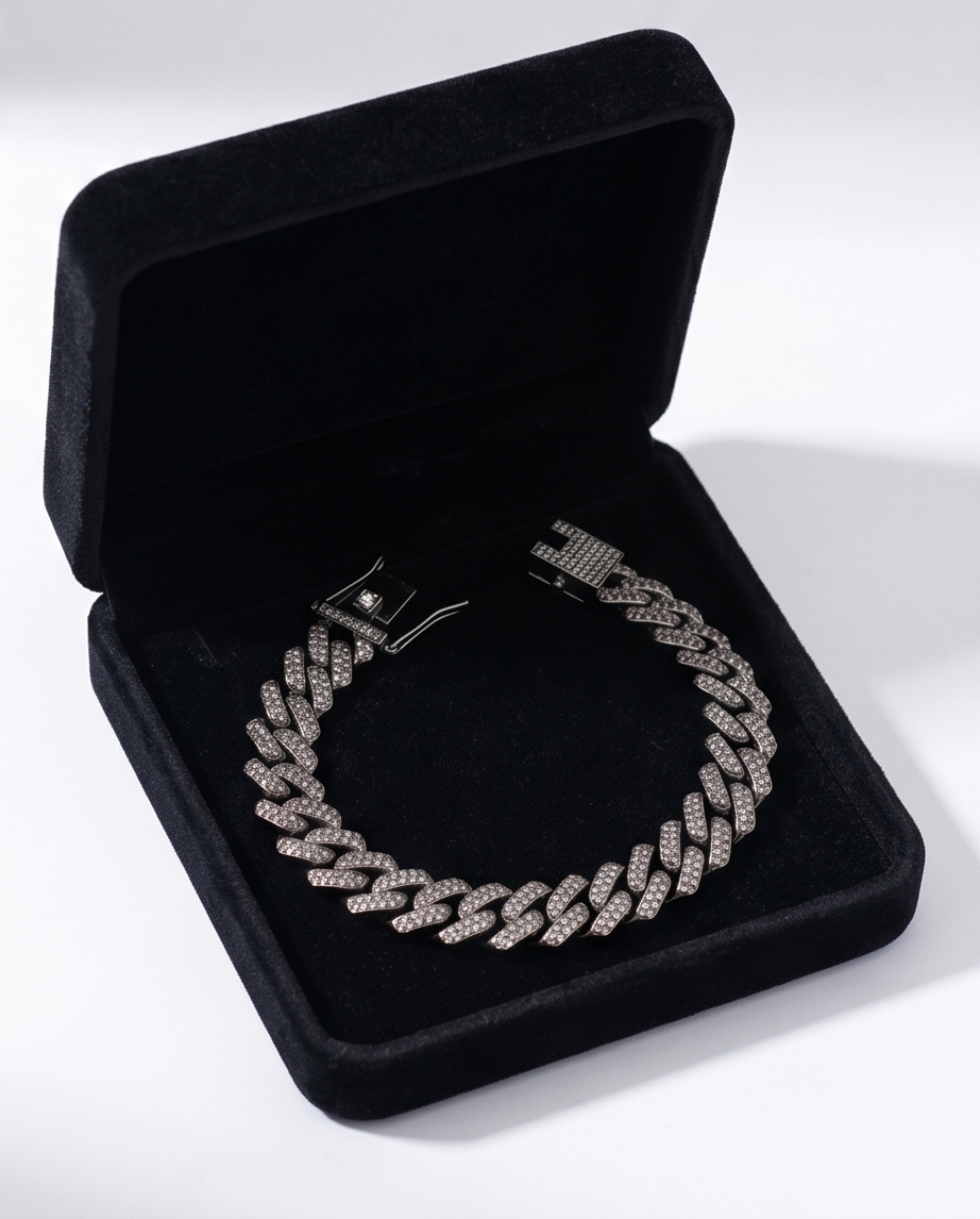 PULSERA CUBANA PLATEADA EMPAVONADA