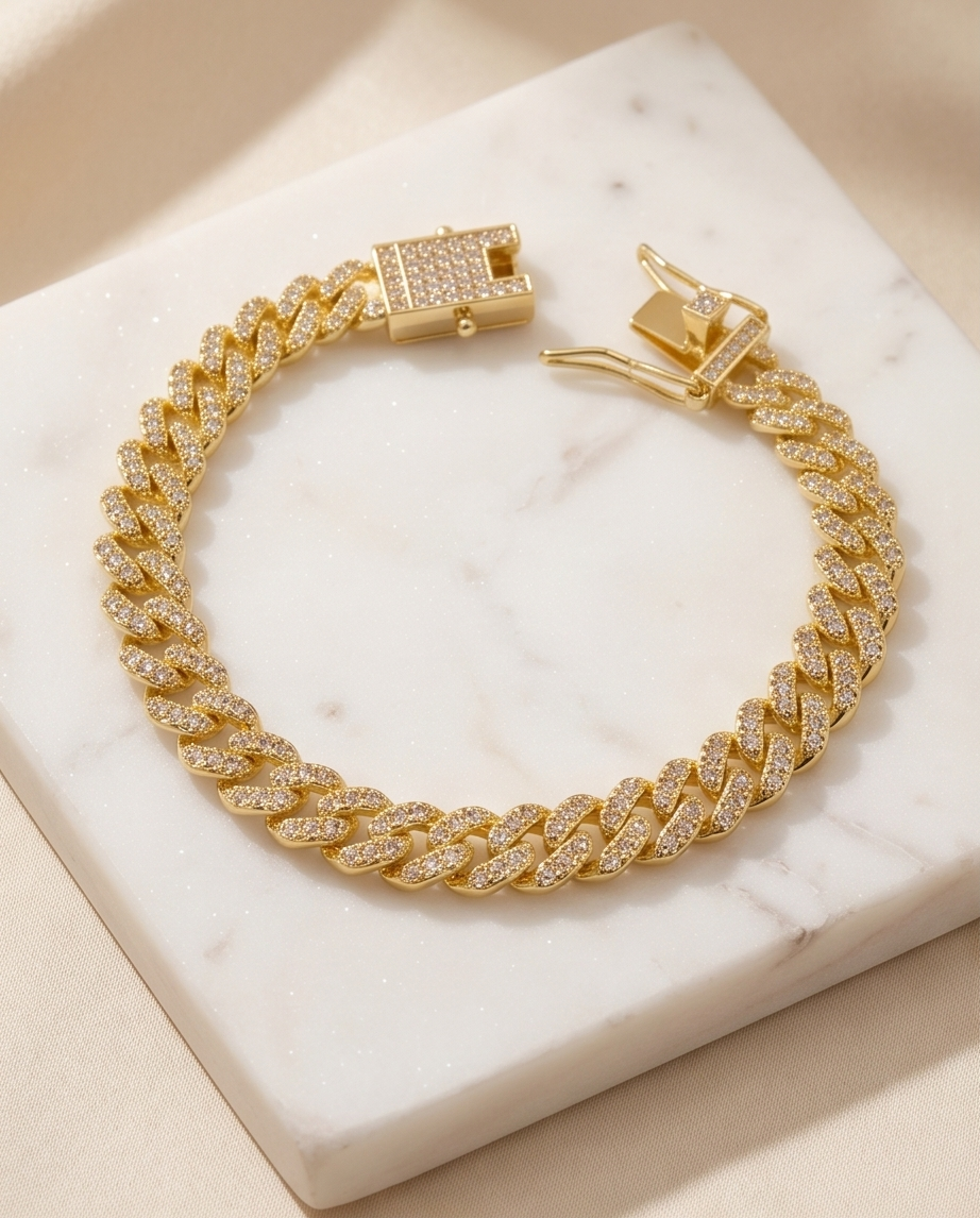 PULSERA CUBANA PLATEADA EMPAVONADA Y DORADA