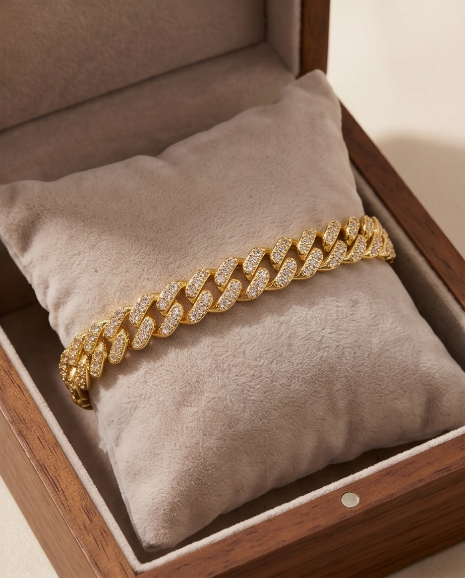 PULSERA CUBANA PLATEADA EMPAVONADA Y DORADA