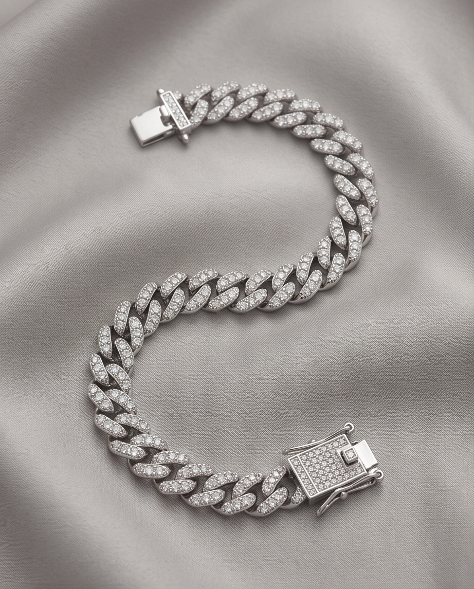 PULSERA CUBANA PLATEADA EMPAVONADA, PLATEADA Y DORADA