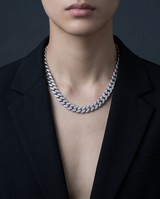 COLLAR CUBANO CON PIEDRAS PLATEADO UNISEX