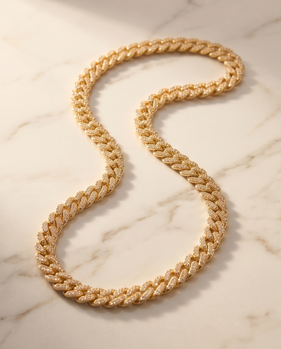 COLLAR CUBANO CON PIEDRAS DORADO