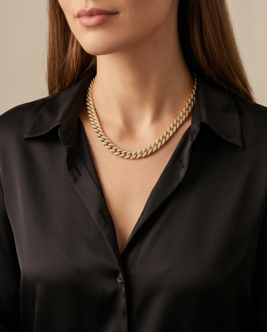 COLLAR CUBANO CON PIEDRAS DORADO