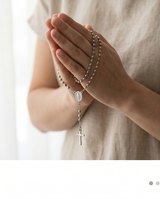 ROSARIO EN ACERO DE CUELLO CON PERLAS