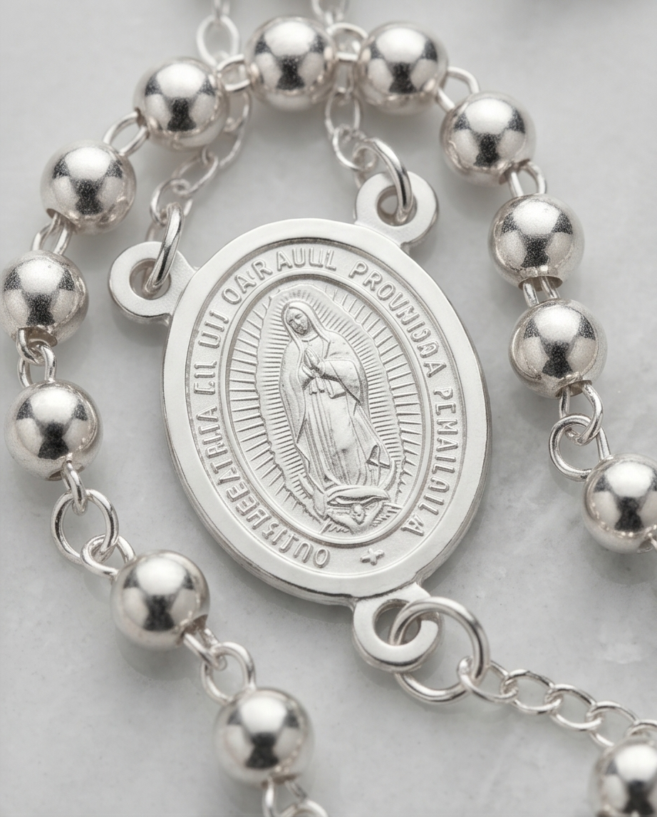 ROSARIO EN ACERO DE CUELLO CON PERLAS