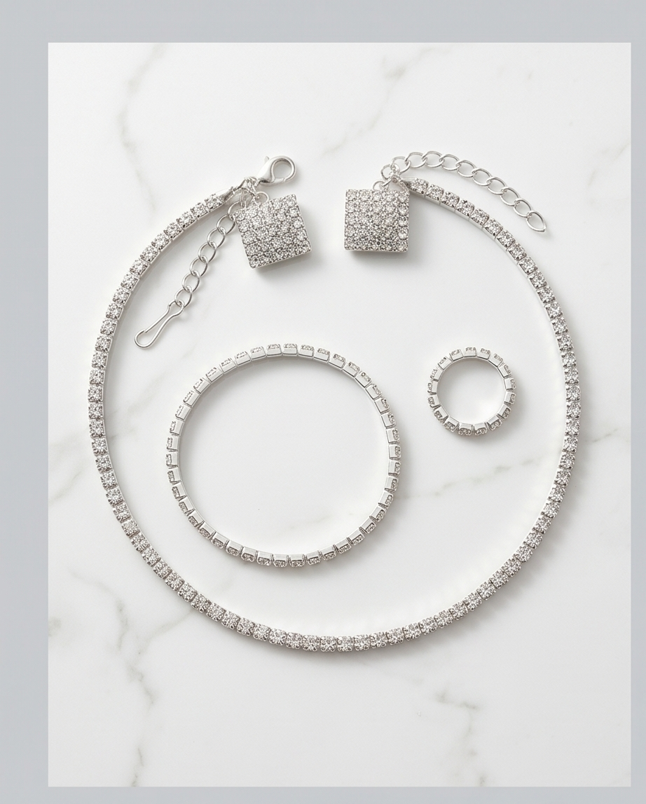 CONJUNTO DE COLLAR , PULSERA , ANILLO Y CARAVANAS