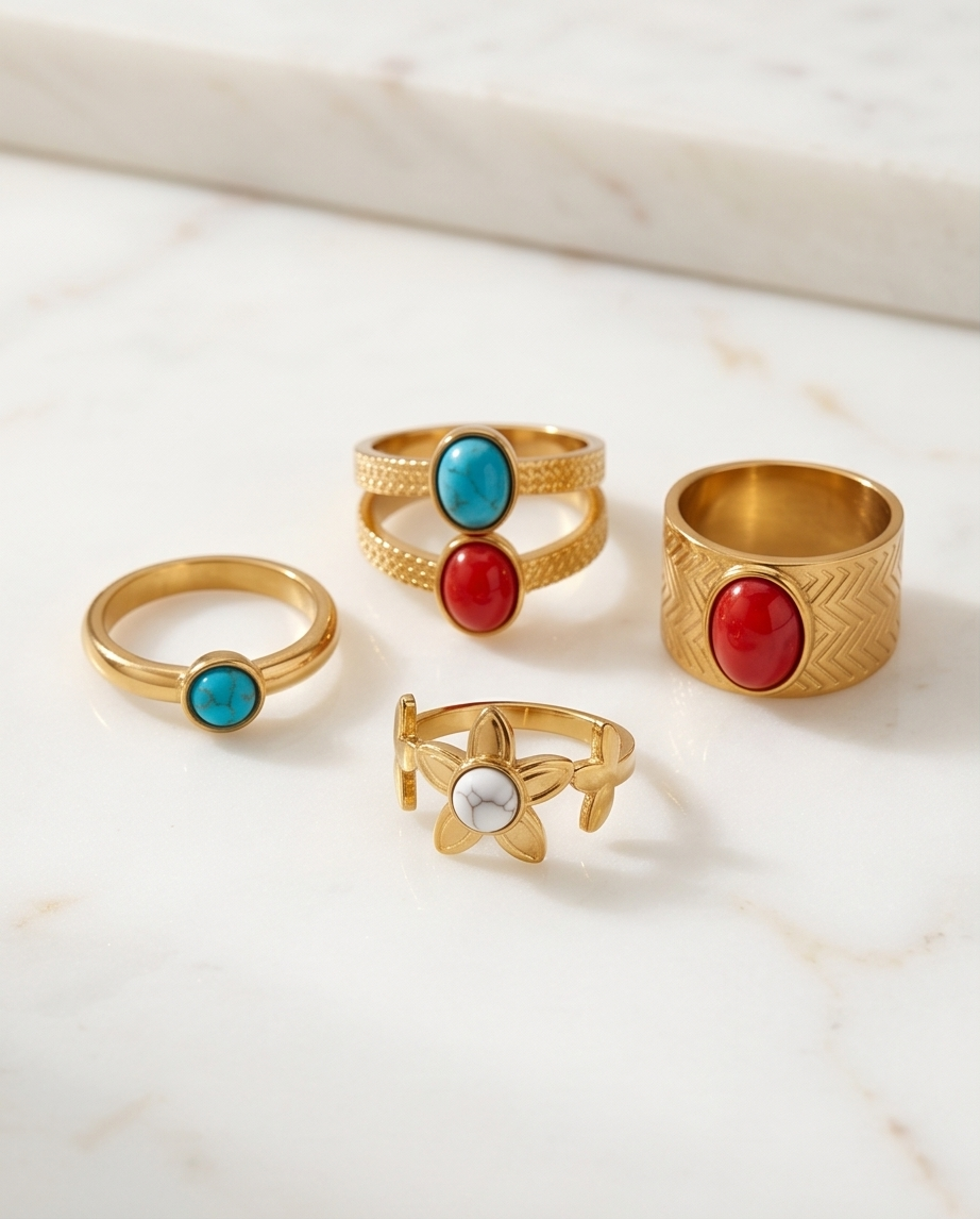 SET DE 5 ANILLOS DE ACERO 001