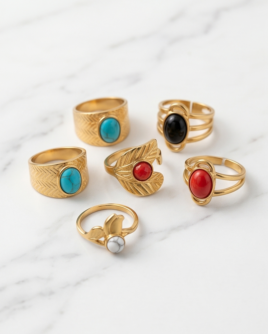 SET DE 5 ANILLOS DE ACERO QUIRURGICO 002