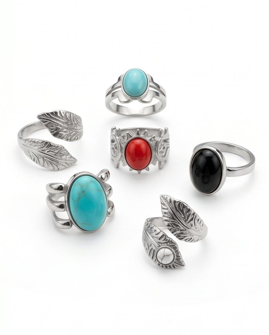 SET DE 5 ANILLOS DE ACERO QUIRURGICO 003