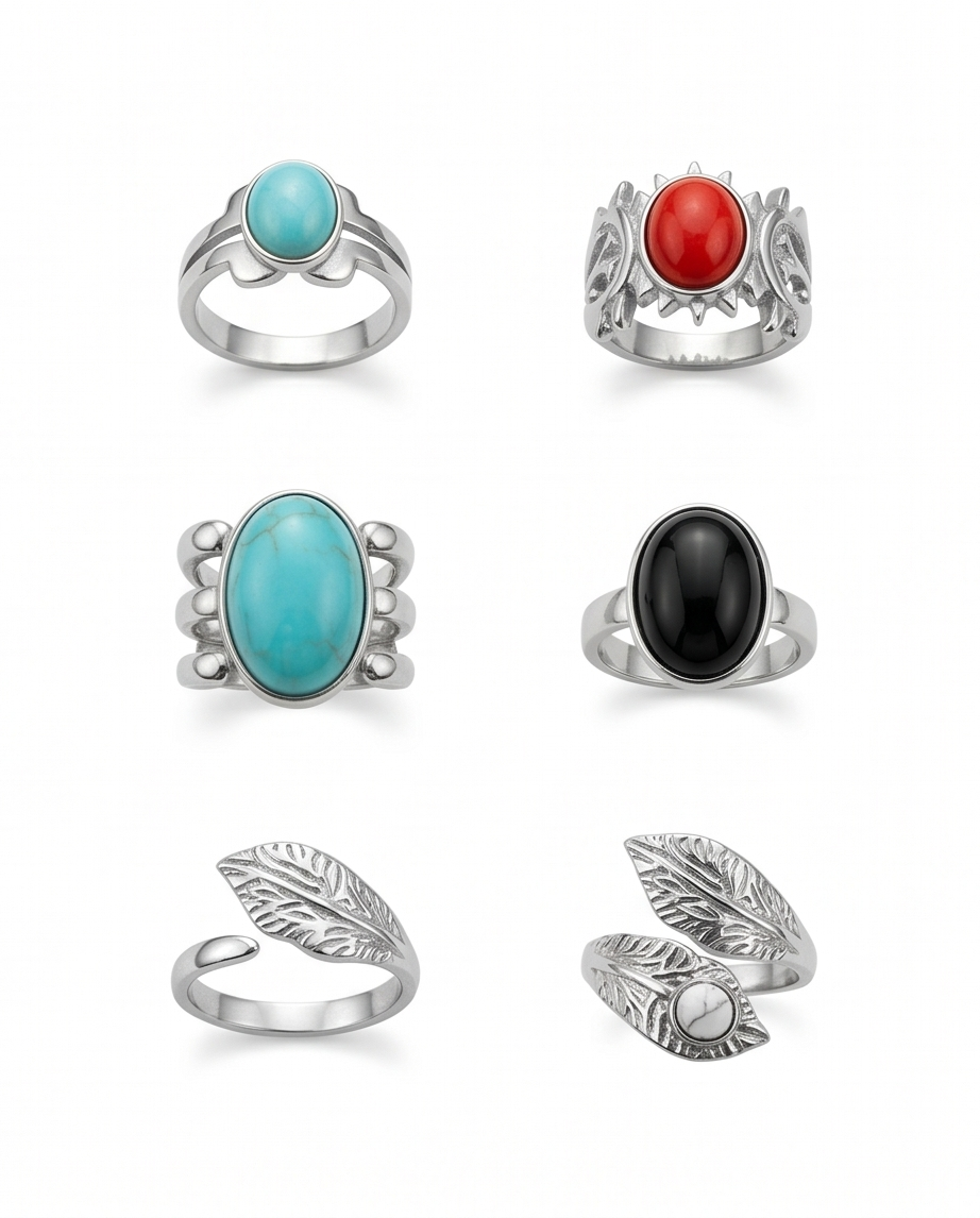 SET DE 5 ANILLOS DE ACERO QUIRURGICO 003