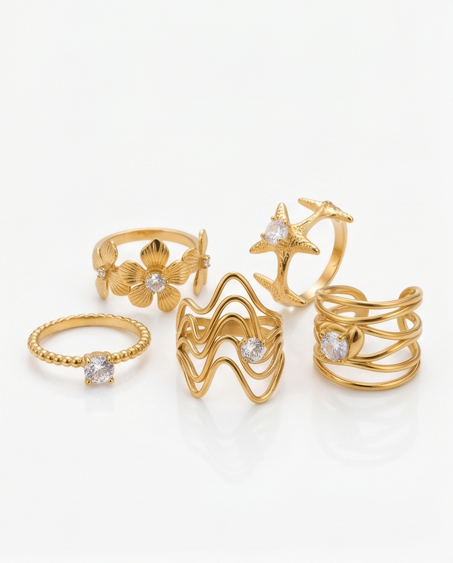 SET DE 5 ANILLOS DE ACERO QUIRURGICO 004