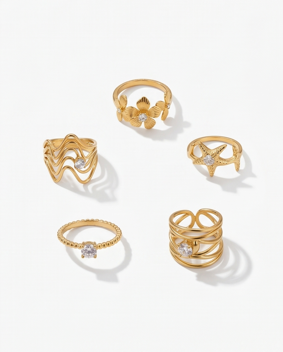 SET DE 5 ANILLOS DE ACERO QUIRURGICO 004