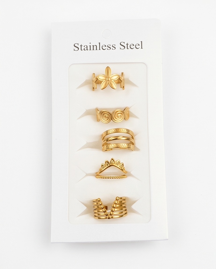 SET DE 5 ANILLOS DE ACERO QUIRURGICO 006