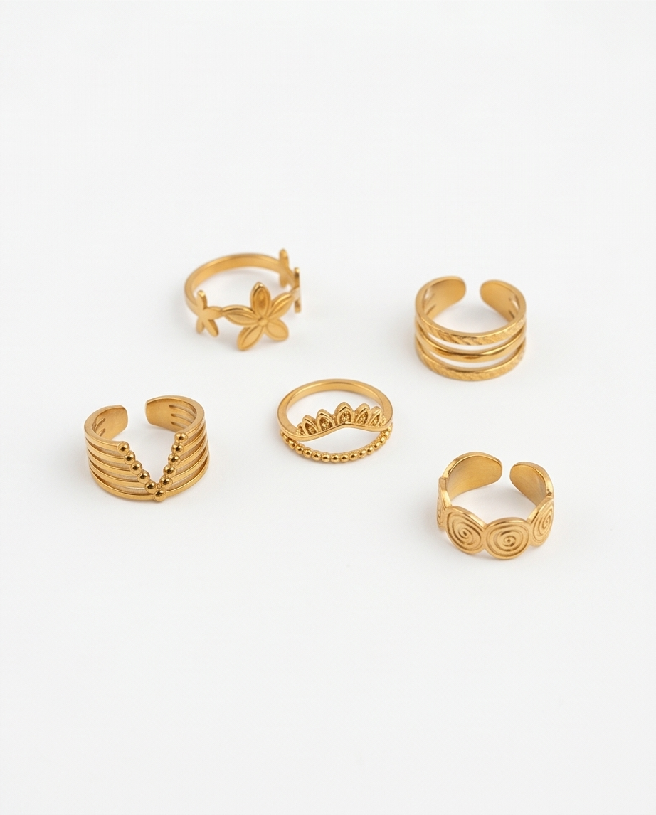 SET DE 5 ANILLOS DE ACERO QUIRURGICO 006