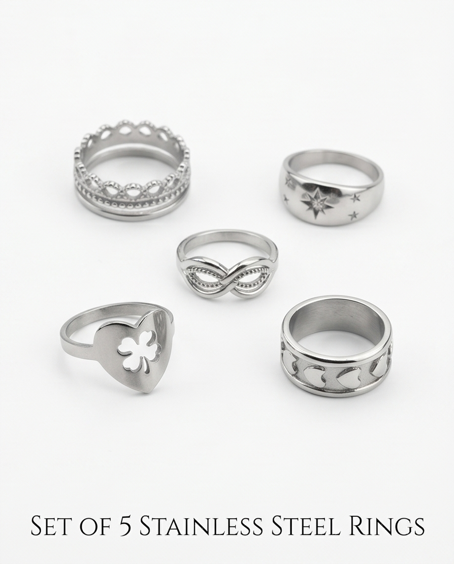 SET DE ANILLOS DE DAMA ACERO QUIRURGICO 011