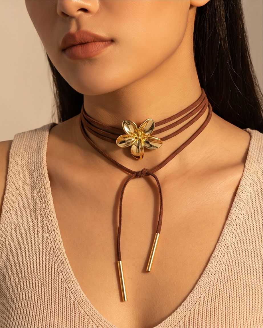 CHOKER CON FLOR DORADA