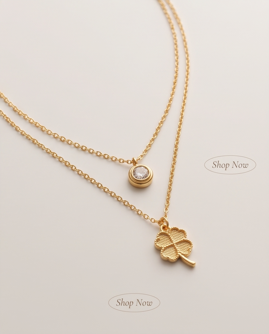 COLLAR ENCHAPADO CON PUNTO DE LUZ Y TREBOL