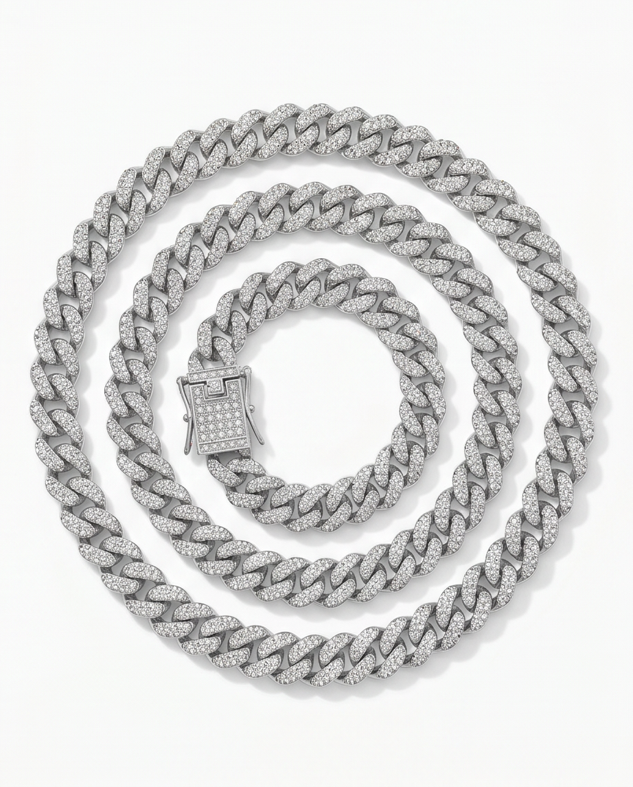 COLLAR CUBANO CON PIEDRAS PLATEADO