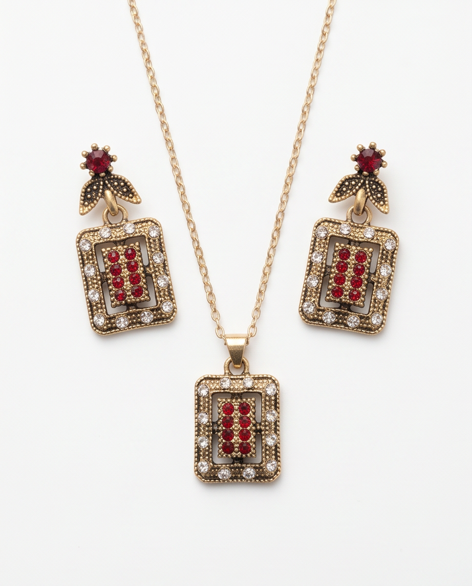 Conjunto de caravanas y collar en bronce