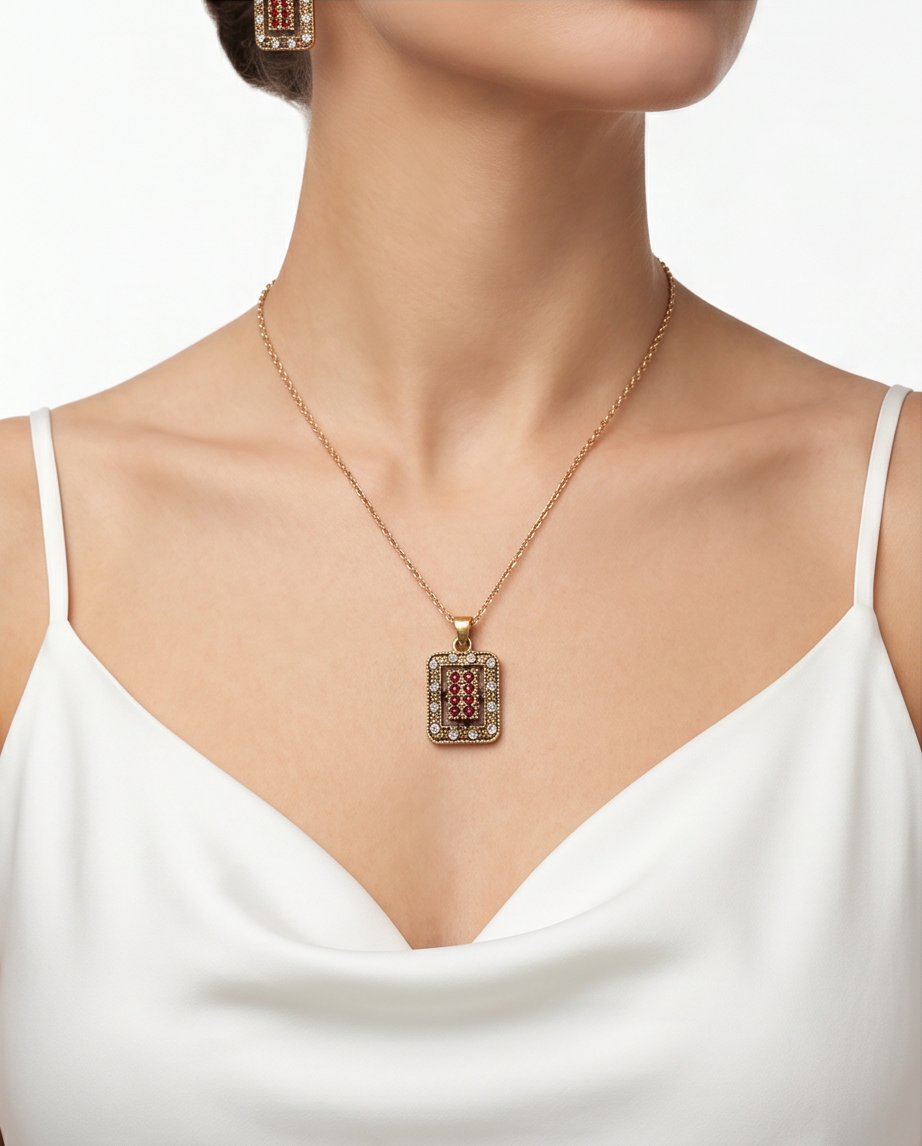 Conjunto de caravanas y collar en bronce