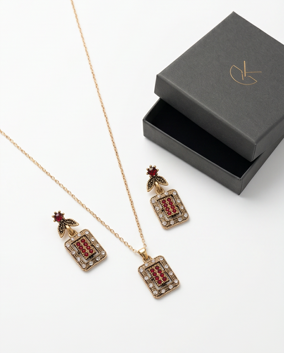 Conjunto de caravanas y collar en bronce