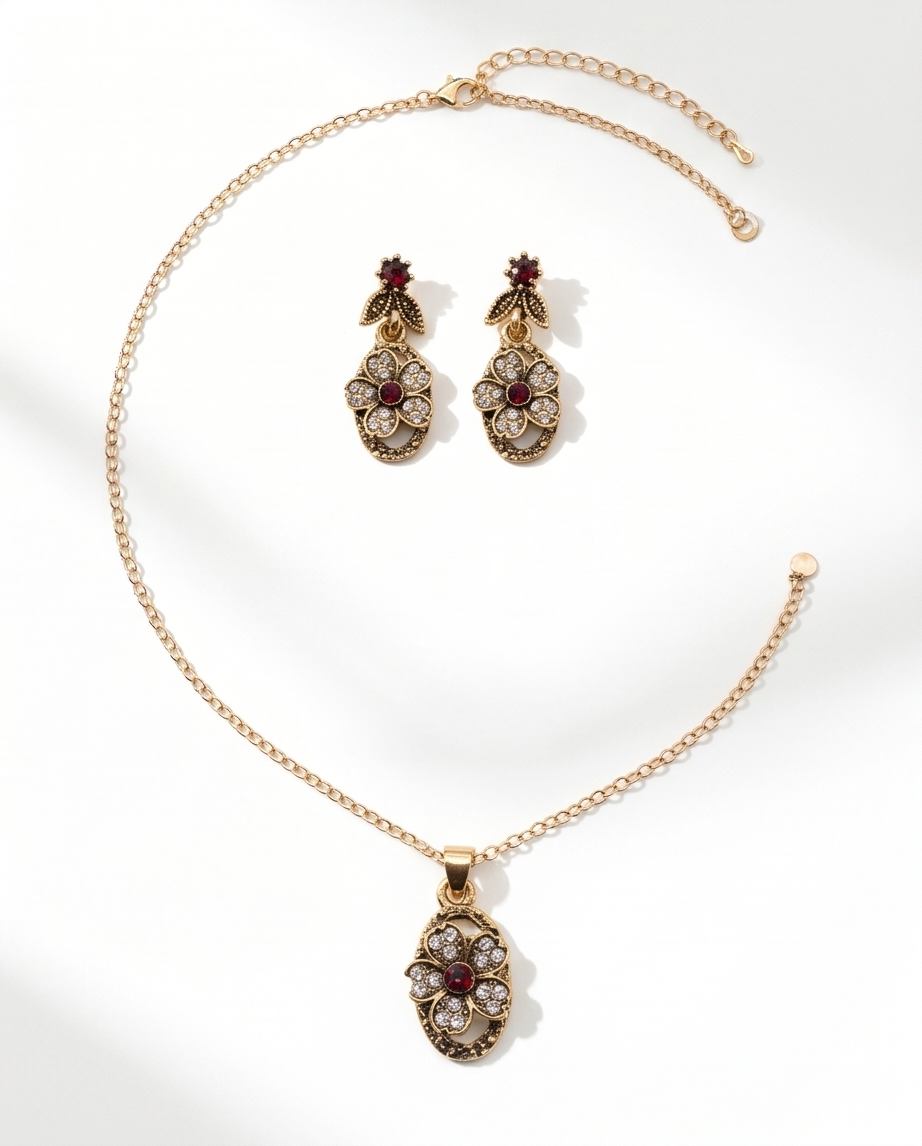 conjuntos de mujer collar y caravanas en bronce