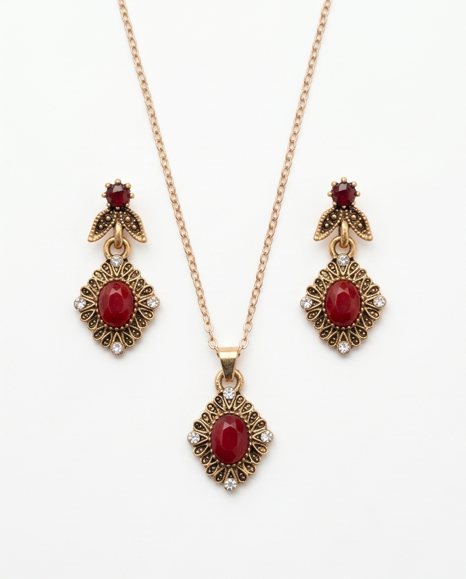 conjunto de collar con caravanas dama en bronce