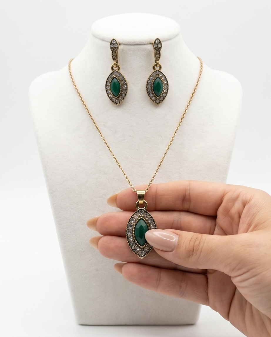 conjunto de collar y caravanas de bronce dama