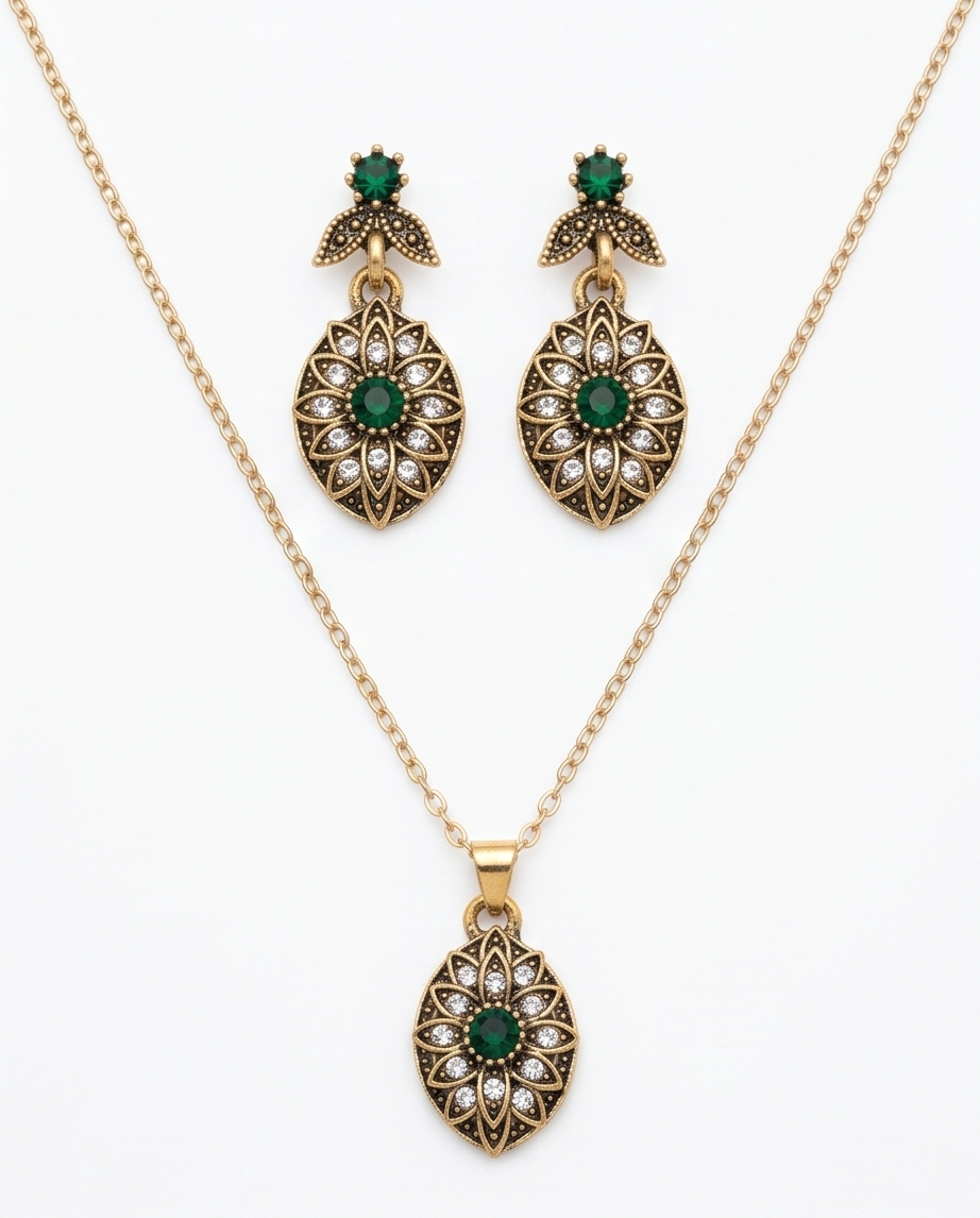 Conjunto de collar con caravanas en bronce para dama