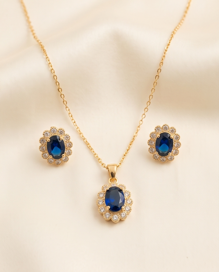 Set collar con caravanas y piedras zafiros