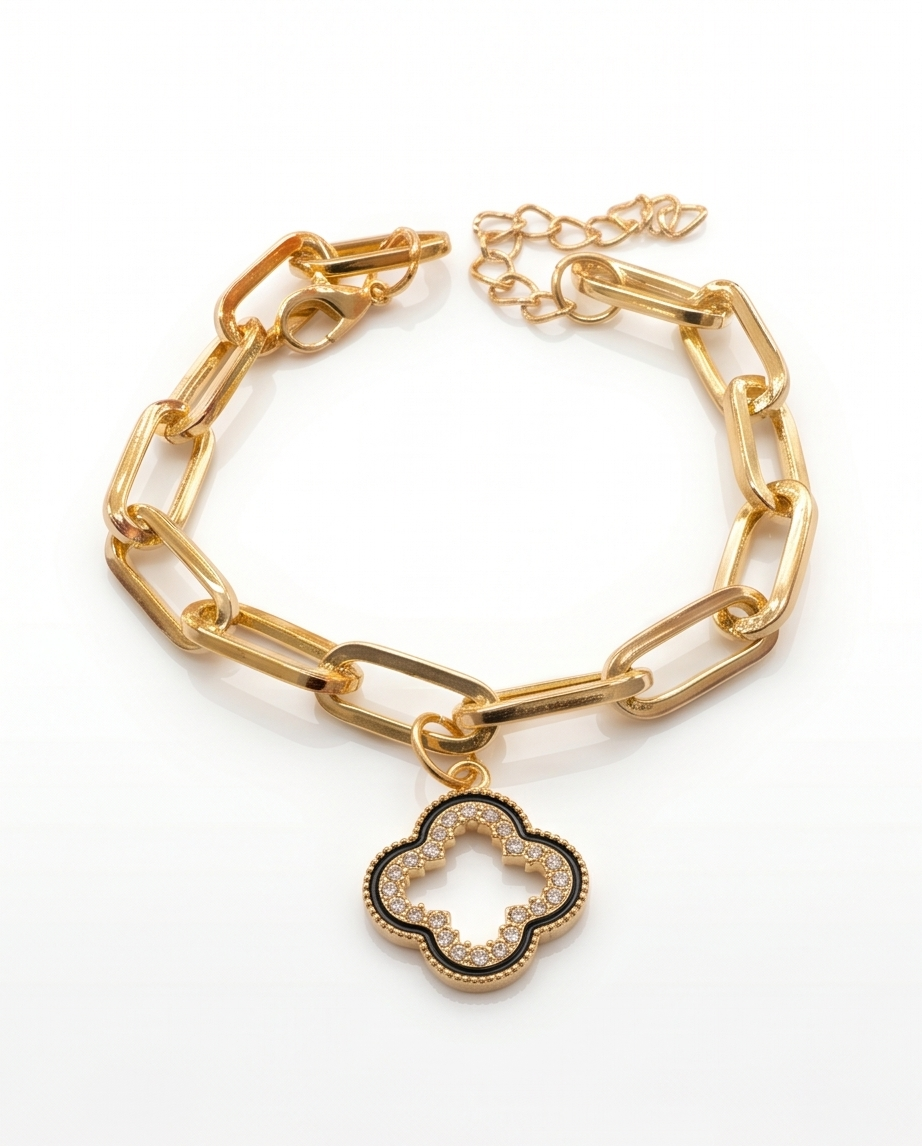 Pulsera fantasia con dije combinado dorado