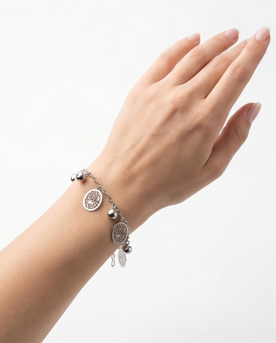 Pulsera fantasia con fijes plateados