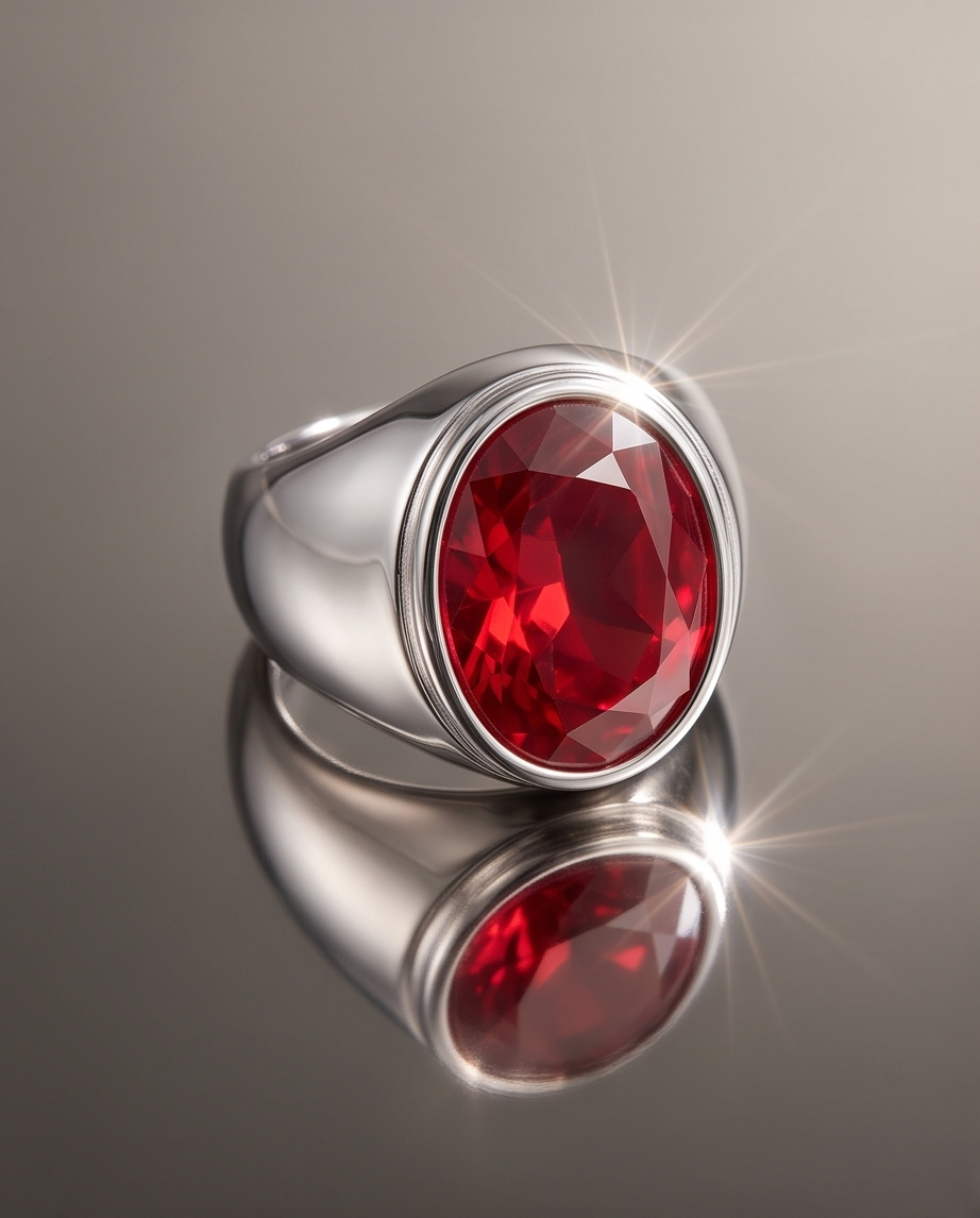 Anillo de Acero quirúrgico plateado con Rubi colección 2027