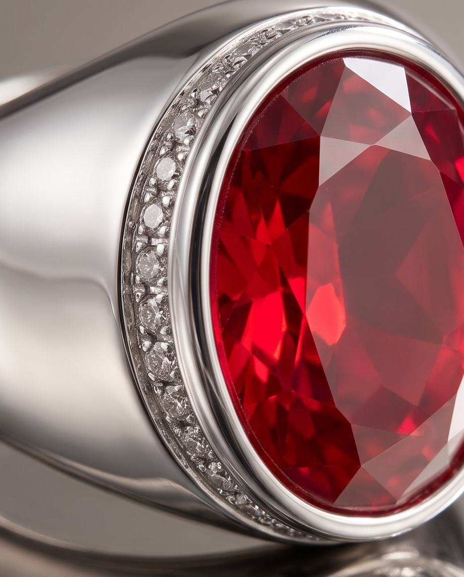 Anillo de Acero quirúrgico plateado con Rubi colección 2027