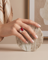 Anillo de Acero quirúrgico plateado con Rubi colección 2027