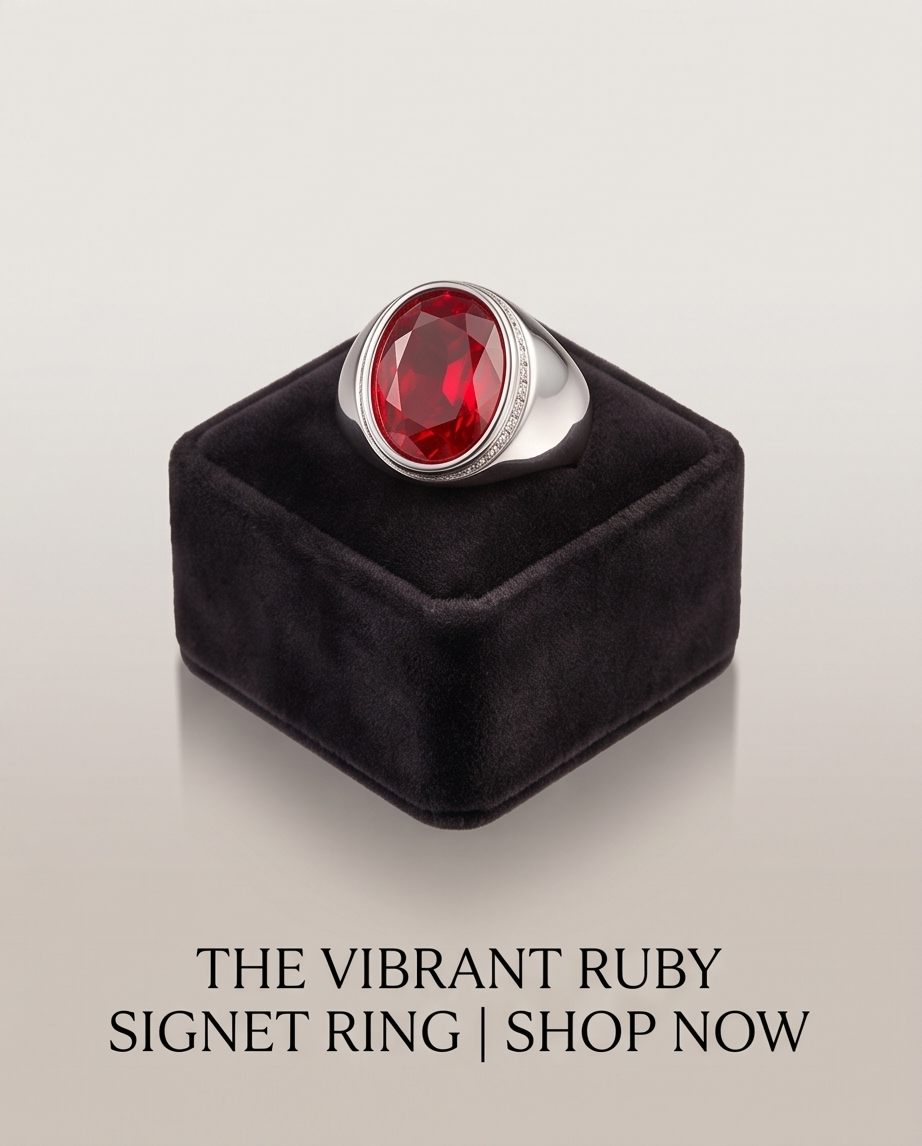Anillo de Acero quirúrgico plateado con Rubi colección 2027