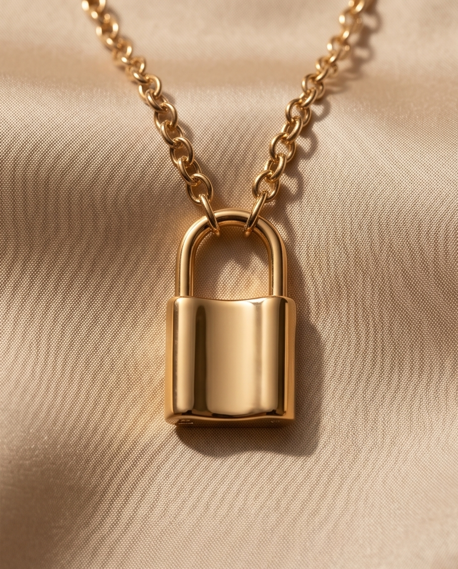 collar enchapado con candado